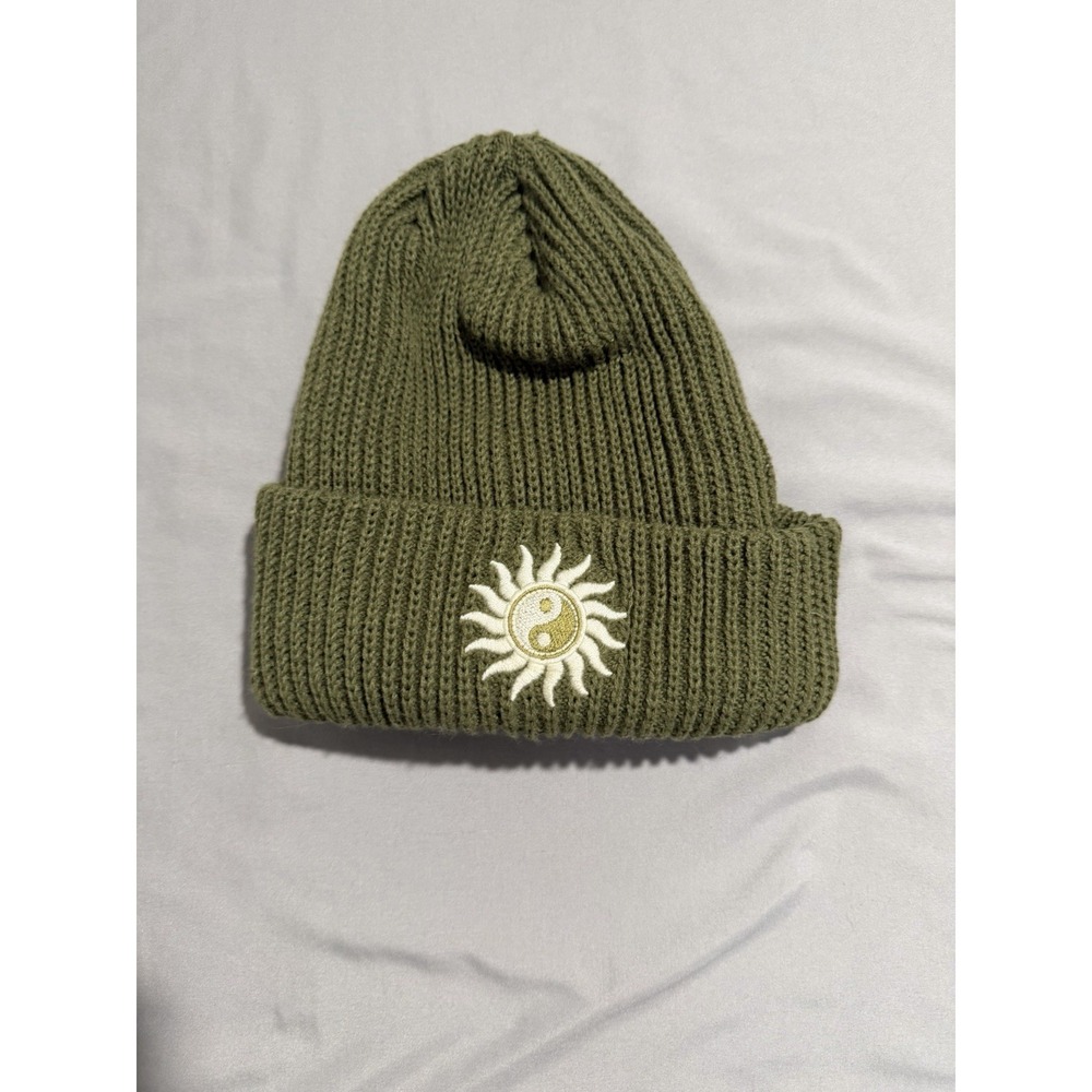 O'neill olive green thick‎ knit beanie skull cap hat, peace & sun, OS